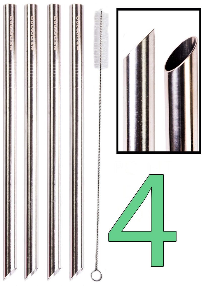CocoStraw 4 POINT END BOBA Straw Stainless Steel Extra Wide 1/2" x 9.5" Long Tapioca Pearl Bubble Tea Thick FAT - CocoStraw Brand - Image 3